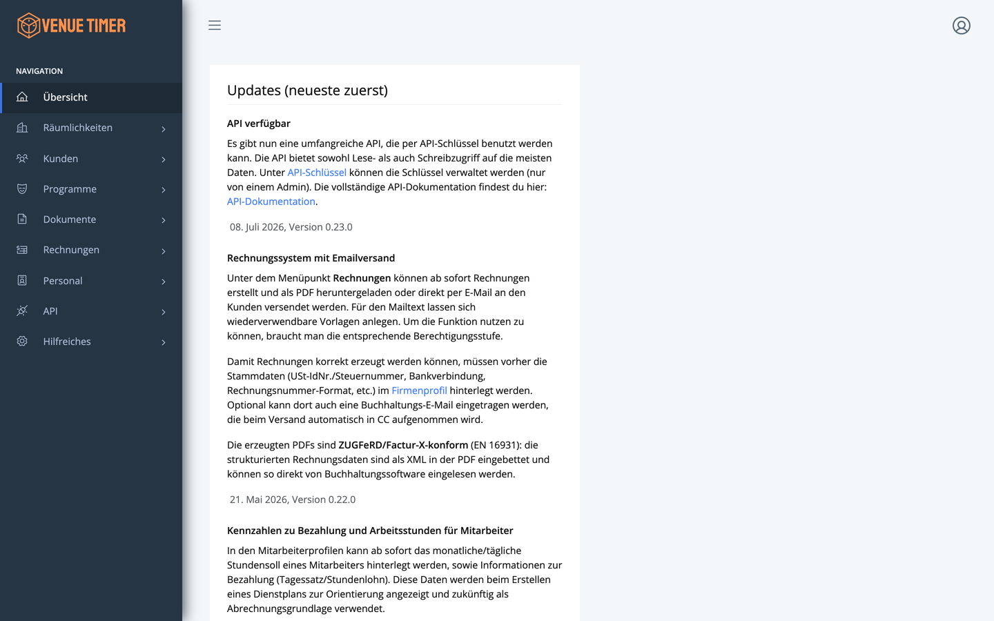 Übersicht nach dem Login