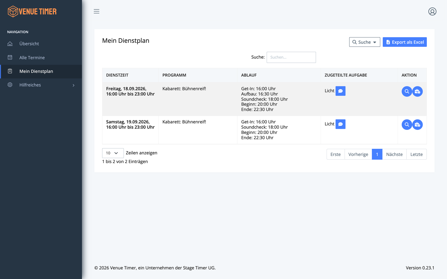 Mein Dienstplan