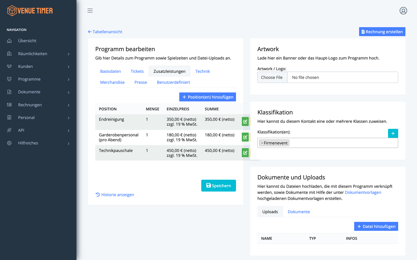 Zusatzleistungen am Programm