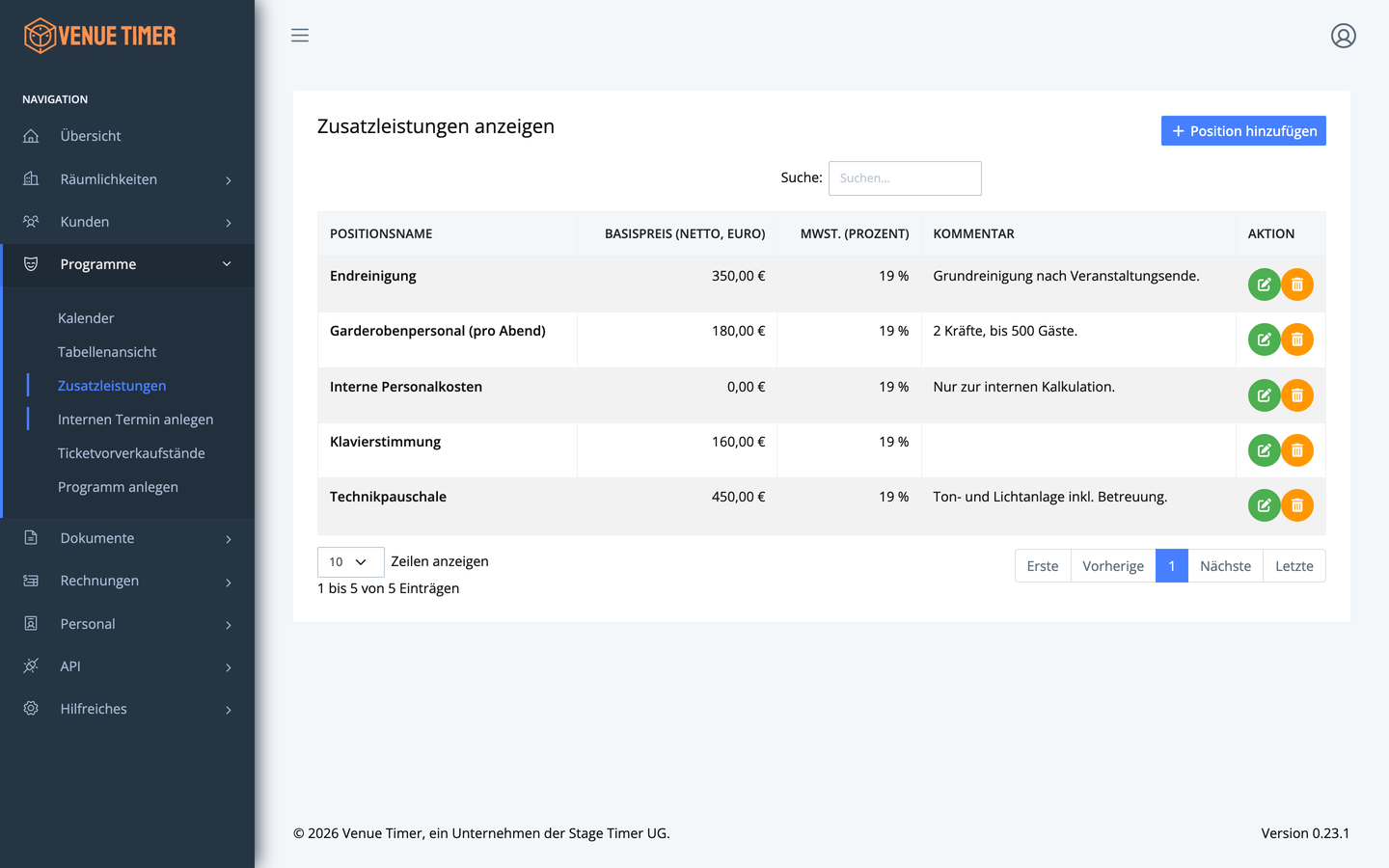 Zusatzleistungen anzeigen